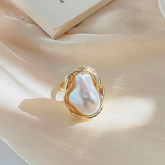Irregular Pearl Rings Gold Baroque Statement Ring Adjustable Chunky Wedding - Picture 11 of 14